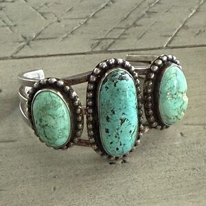 Vintage Turquoise and Silver Triple Stone Bracelet